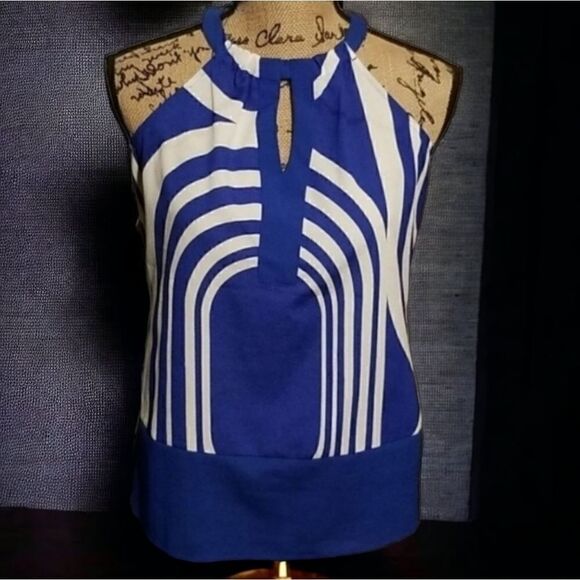New York & Co. Cobalt Blue and White Halter Style Top Size XS - Picture 1 of 7